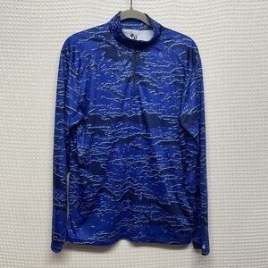 Badger Sport Blue Camo UPF50+ 1/4 Zip Long Sleeve Golf T-Shirt Top Men L Mexico‎